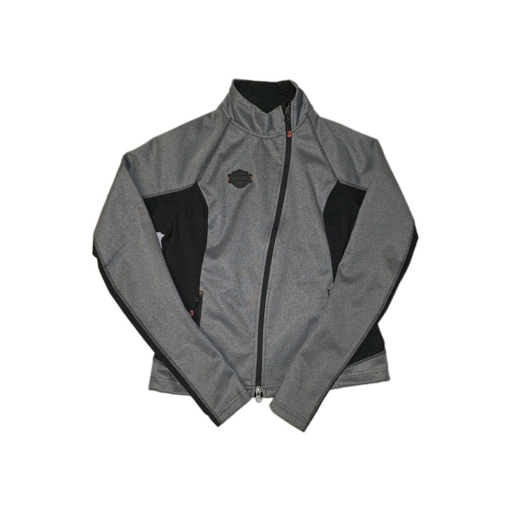 Harley Davidson Softshell Mid-Layer Gray Black Asymmetrical Zip Jacket Womens M